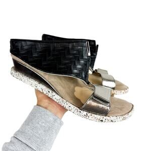 Modzori Womens Reversible Low Wedge Sandals Black White - 8